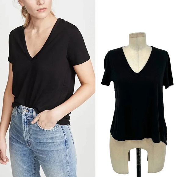 Veronica Beard Tops - Veronica Beard Cindy V Neck High Low Tee In‎ Black Size Small
